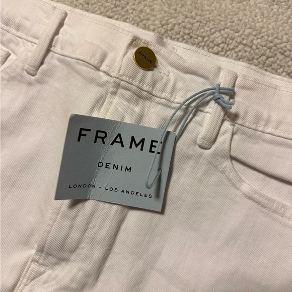 FRAME Denim Le Mini Jean Skirt Blanc White Distressed Raw Split Hem - Picture 8 of 14